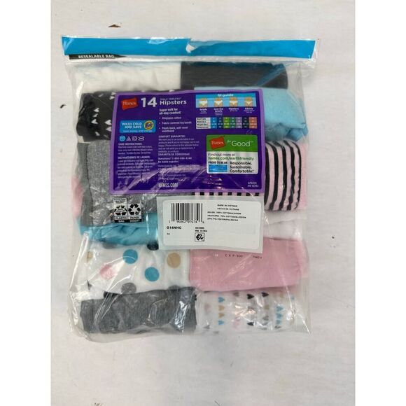 NWT Girls Hanes Cotton 14-Pack Cotton Hipsters Underwear - Girls Size 14 - Picture 2 of 2